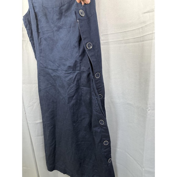 Tommy Hilfiger Dress Womens 6 Navy Blue Linen Blend Sleeveless Button Pockets - Picture 3 of 11